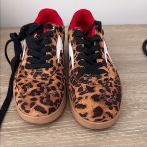 Nicole Miller Leopard Print Kids Sneakers with Black and Red